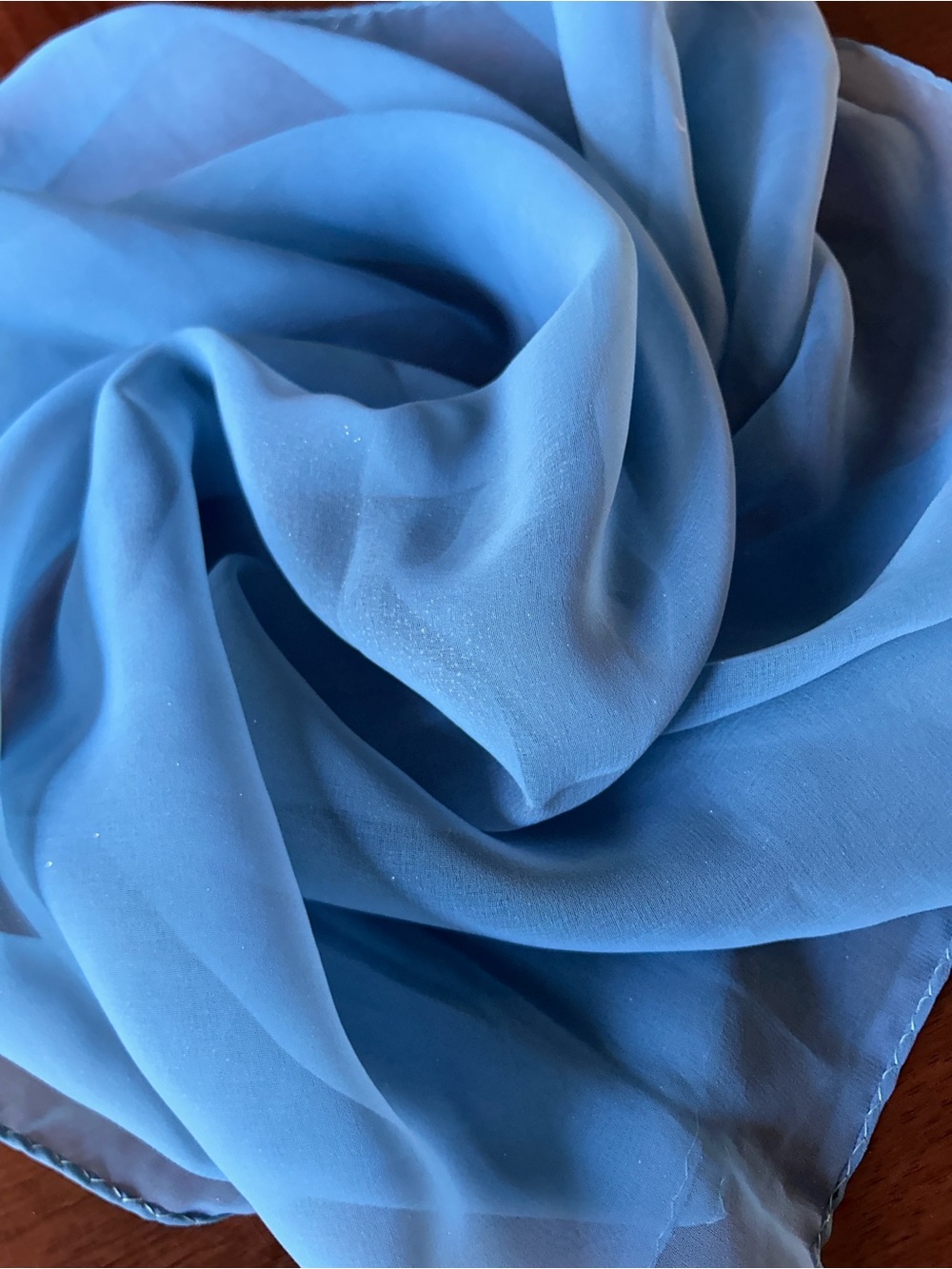 Sky Blue Chiffon 🧣 scarf hand rolled edges sheer 21“ x 21“